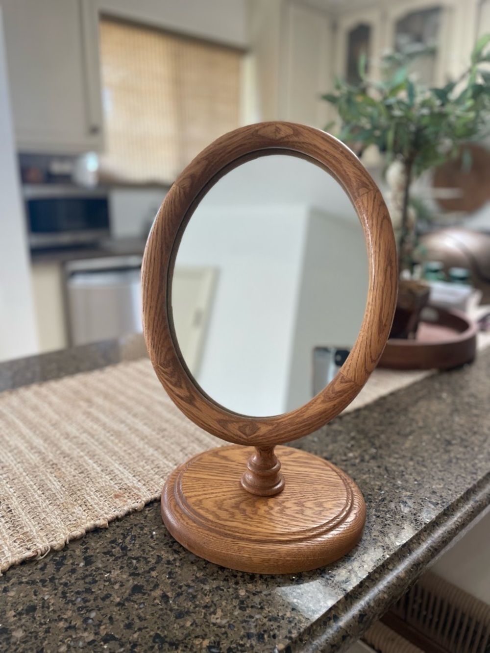 Antique Wooden Oval Vanity Mirror - Brown